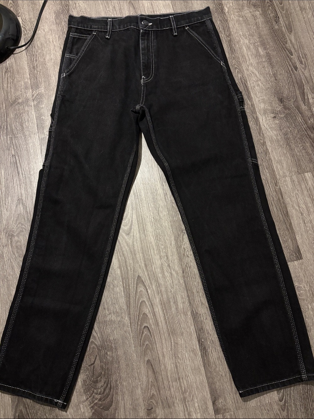 ONLY & SONS Mens UK Brand Black Straight-Leg Carpenter Jeans Contrast Stitching